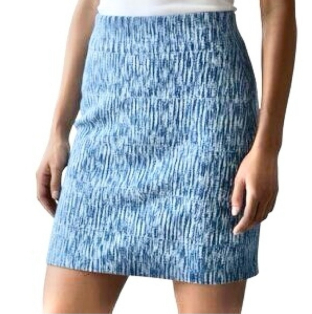 BCBGMAXAZRIA Blue Space Dyed Bandage Pencil Skirt Size Large